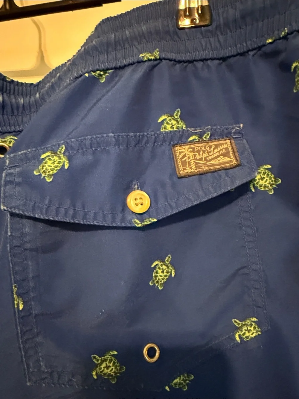 Polo by Ralph Lauren Royal Blue Swim Trunks with Green Turtle Motif